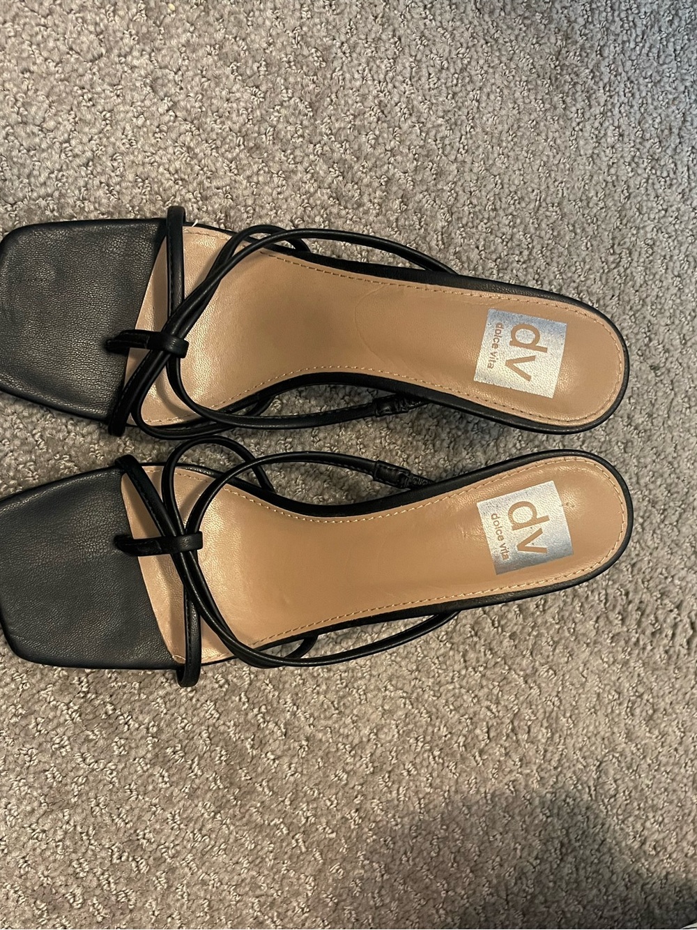 DV by Dolce Vita Black Square-Toe Strappy Slide Heels